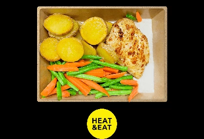 Gesunde und frische Bagels, Gerichte, Salate, Snacks, Wraps und Getränke aus einem Automaten: Hähnchenbrust | Kartoffeln