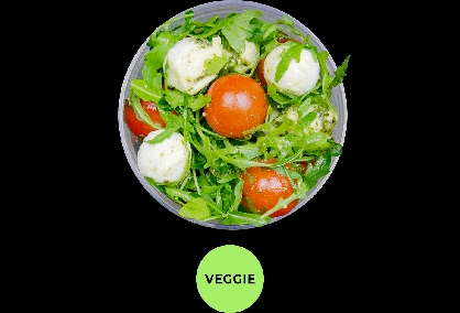 Gesunde und frische Bagels, Gerichte, Salate, Snacks, Wraps und Getränke aus einem Automaten: Tomaten Mozzarella Salat