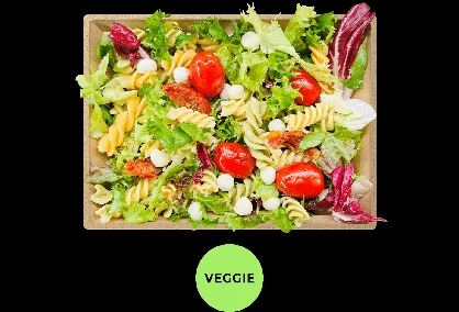 Gesunde und frische Bagels, Gerichte, Salate, Snacks, Wraps und Getränke aus einem Automaten: Toskana Mozzarella Salat