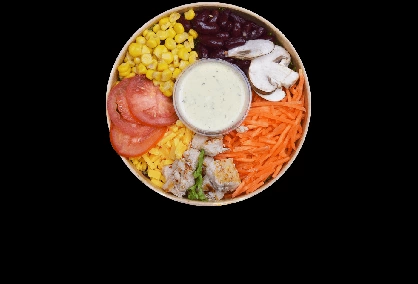 Gesunde und frische Bagels, Gerichte, Salate, Snacks, Wraps und Getränke aus einem Automaten: Hähnchensalat